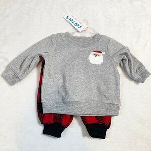 5/$25 NEW Carter's Newborn Santa Fleece Sweatshirt Buffalo Plaid Pants Set
